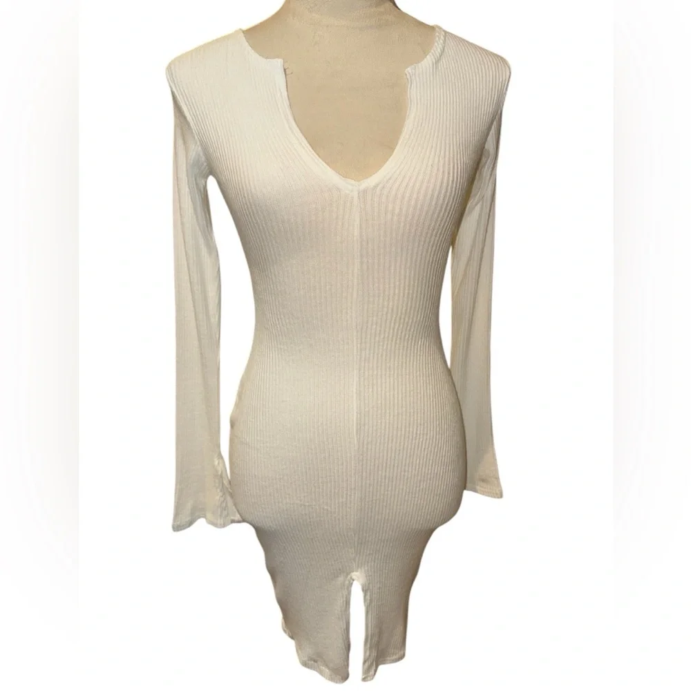 PrettyLittleThing Cream Brushed Rib Split Sleeve Mini Dress Size US4 NWT - Picture 7 of 12
